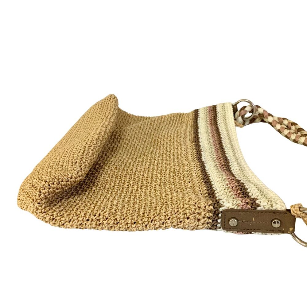 The Sak Woven Crochet Shoulder / Crossbody Bag Tan & Pink Braided Strap - Picture 6 of 13